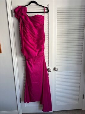 One-Shoulder Fuchsia Evening Gown with Draped Ruching